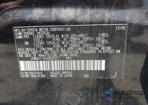 2006 Toyota Rav4 Limited из США, поврежденный, VIN JTMBD31V065007521